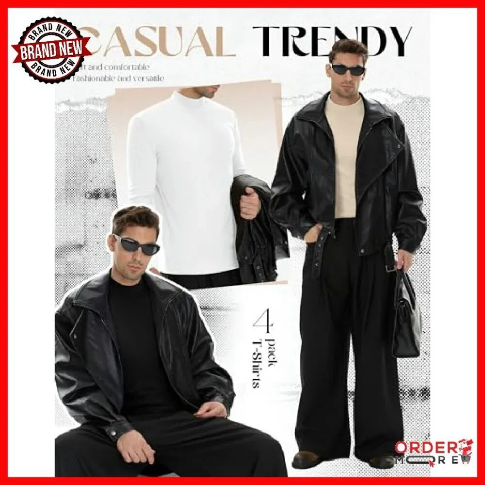 Men's Thermal Mock Turtleneck Long Sleeve Shirts 4 Pack Loose Fit